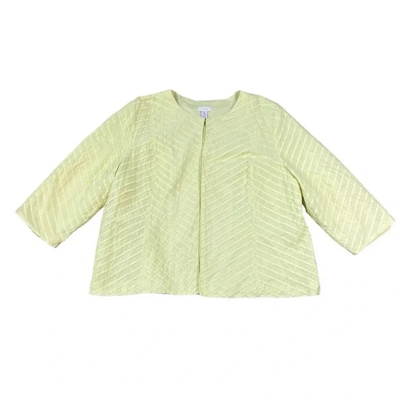 Chicos Blazer Size 4 (XL) Chevron Stripe Jacket 3/4 Sleeves Cotton Light Green - Picture 1 of 6
